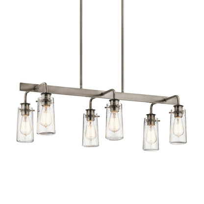 Kichler Braelyn 34in 6-Light Linear Chandelier | Rustic Classic Pewter and Clear Seeded Glass | Dining Room & Kitchen Island | Model 43059CLP