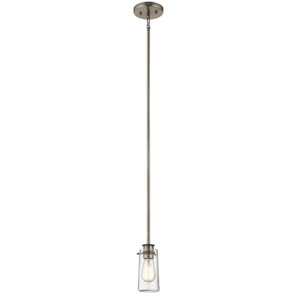 Kichler Braelyn Mini 4in 1-Light Pendant | Industrial Classic Pewter and Clear Seeded Glass | Kitchen Island & Dining Room | Model 43060CLP