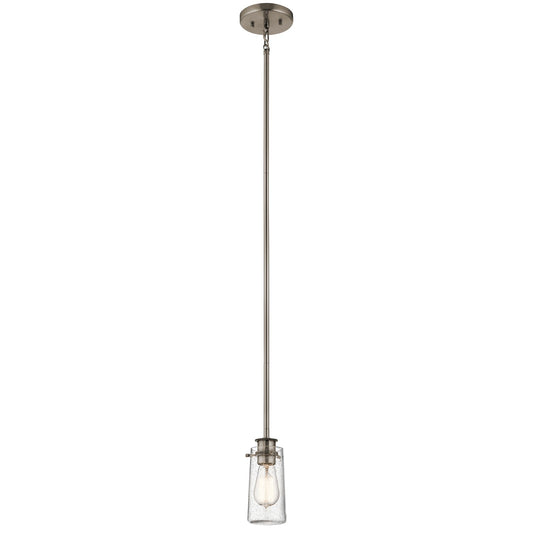 Kichler Braelyn Mini 4in 1-Light Pendant | Industrial Classic Pewter and Clear Seeded Glass | Kitchen Island & Dining Room | Model 43060CLP