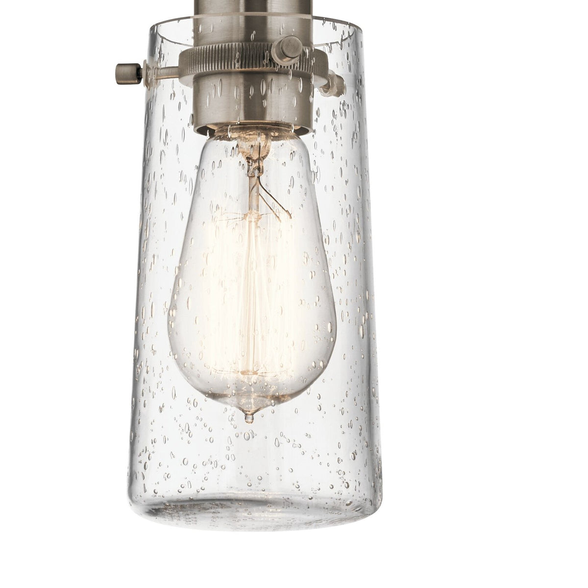 Kichler Braelyn Mini 4in 1-Light Pendant | Industrial Classic Pewter and Clear Seeded Glass | Kitchen Island & Dining Room | Model 43060CLP