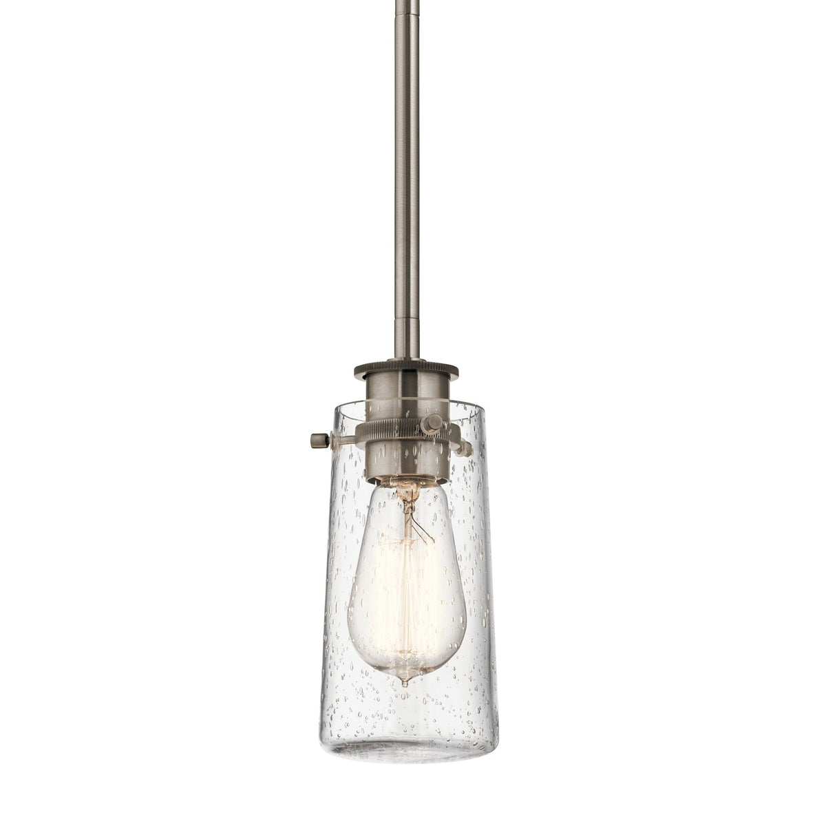 Kichler Braelyn Mini 4in 1-Light Pendant | Industrial Classic Pewter and Clear Seeded Glass | Kitchen Island & Dining Room | Model 43060CLP