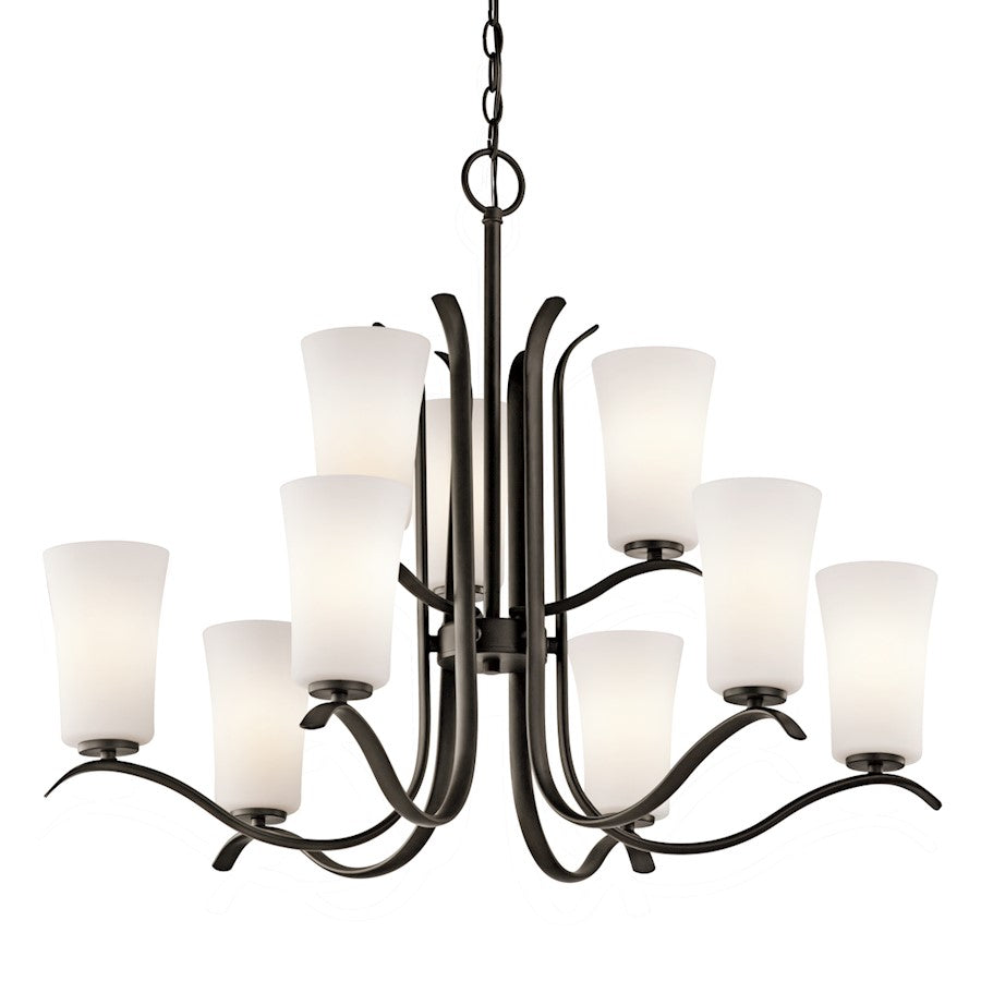 Kichler Armida 32in 9-Light 2-Tier Chandelier | Olde Bronze and Satin Etched White Glass | Dining Room & Living Room | 32 x 32 x 26 in | Model 43075OZ