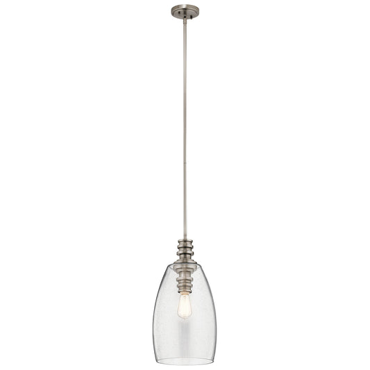 Kichler Lakum 10in 1-Light Pendant | Transitional Classic Pewter Steel | Kitchen Island & Dining Room | 10 x 20 in | Model 43090CLP
