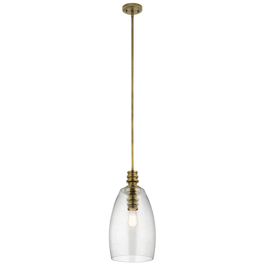 Kichler Lakum 1-Light Pendant | Transitional Natural Brass | Kitchen Island & Dining Room | 10 x 10 x 20 in | Model 43090NBR