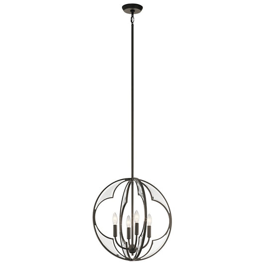 Kichler Montavello 19in 4-Light Chandelier | Transitional Olde Bronze and Clear Beveled Glass | Dining Room & Foyer | 19 x 19 x 20 in | Model 43096OZ