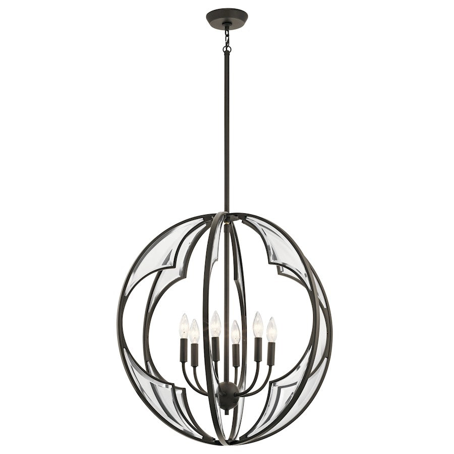 Kichler Montavello 26in 6-Light Chandelier | Transitional Olde Bronze and Clear Beveled Glass | Dining Room & Foyer | Model 43097OZ