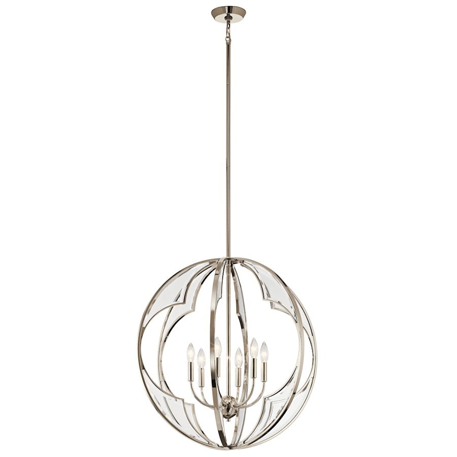 Kichler Montavello 26in 6-Light Chandelier | Transitional Polished Nickel and Clear Beveled Glass | Dining Room & Foyer | Model 43097PN