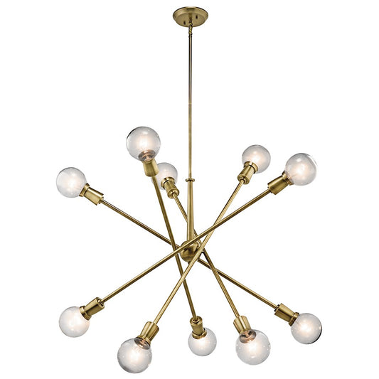 Kichler Armstrong 47in 10-Light Chandelier | Natural Brass and Adjustable Arms | Dining Room & Living Room | W 47 x H 54 in | Model 43119NBR