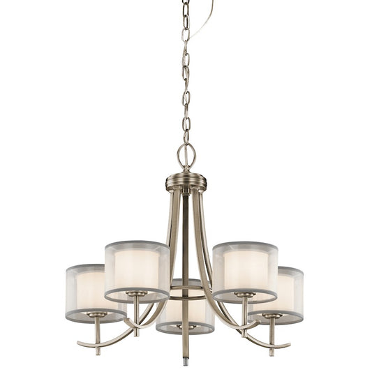 Kichler Tallie 24in 5-Light Chandelier | Transitional Antique Pewter and White Organza Shade | Dining Room & Living Room | Model 43149AP
