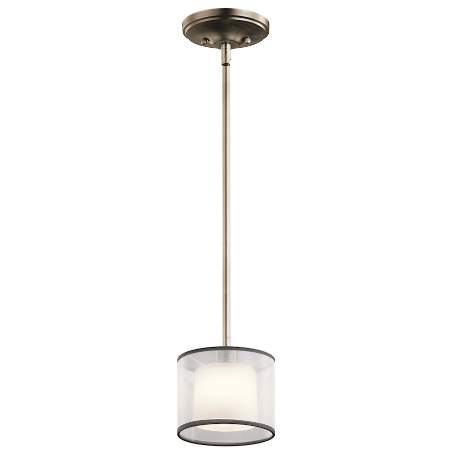 Kichler Tallie 6in 1-Light Mini Pendant | Transitional Antique Pewter Steel with White Organza Shade | Kitchen Island & Dining Nook | Model 43152AP
