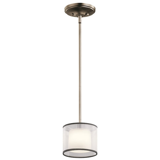 Kichler Tallie 6in 1-Light Mini Pendant | Transitional Antique Pewter Steel with White Organza Shade | Kitchen Island & Dining Nook | Model 43152AP