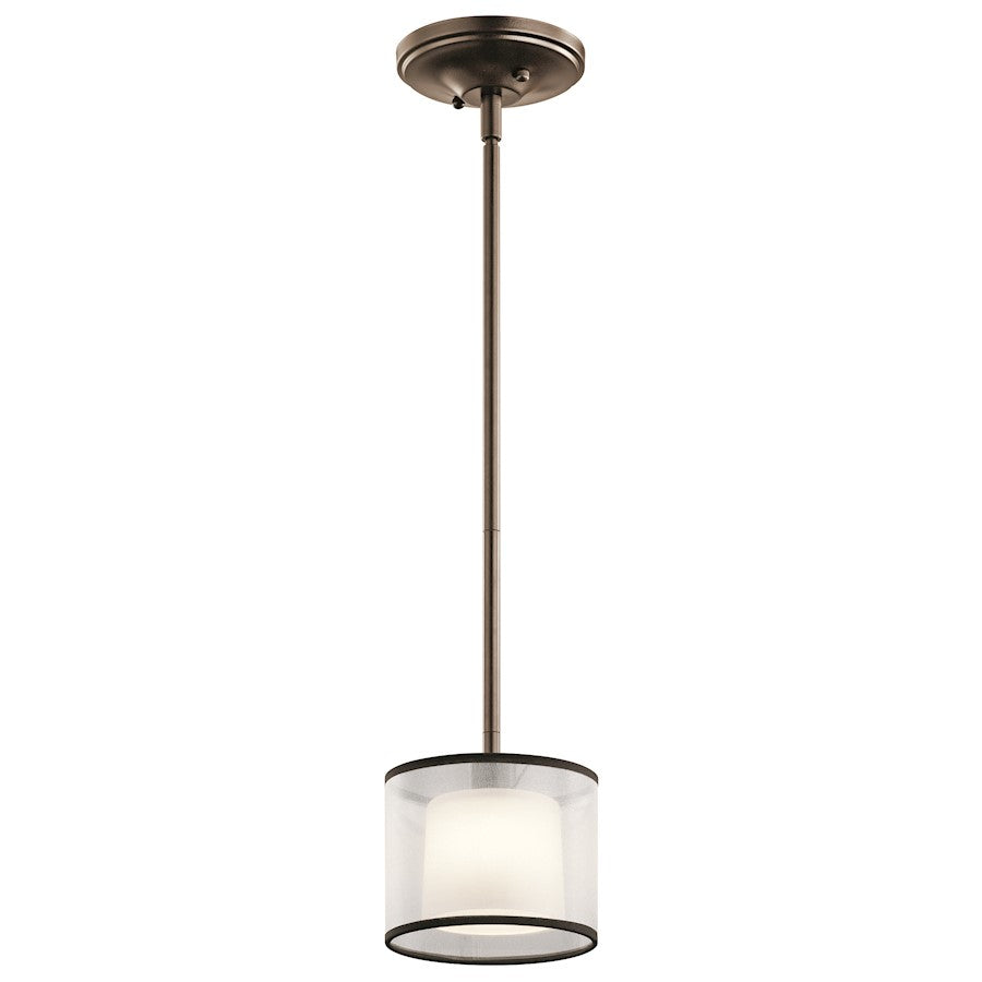 Kichler Tallie 6in 1-Light Mini Pendant | Transitional Mission Bronze and Light Umber Organza Shade | Kitchen Island & Dining Room | Model 43152MIZ