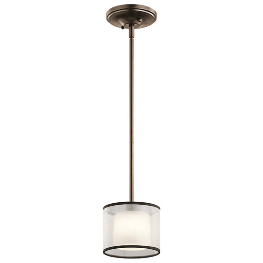 Kichler Tallie 6in 1-Light Mini Pendant | Transitional Mission Bronze and Light Umber Organza Shade | Kitchen Island & Dining Room | Model 43152MIZ
