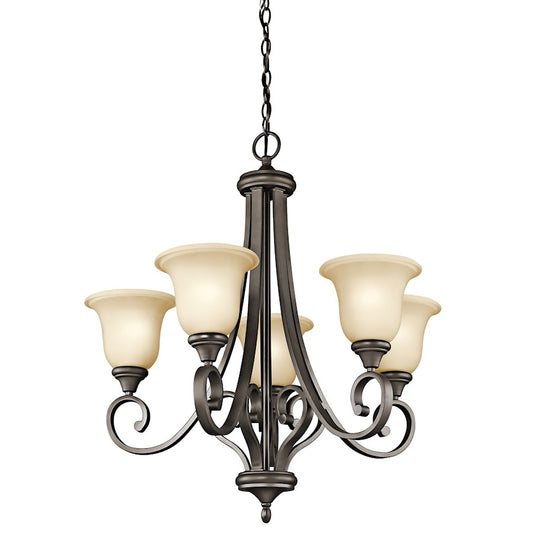 Kichler Monroe 28in 5-Light Chandelier | Traditional Olde Bronze and Light Umber Etched Glass | Dining Room & Entryway | Model 43156OZ