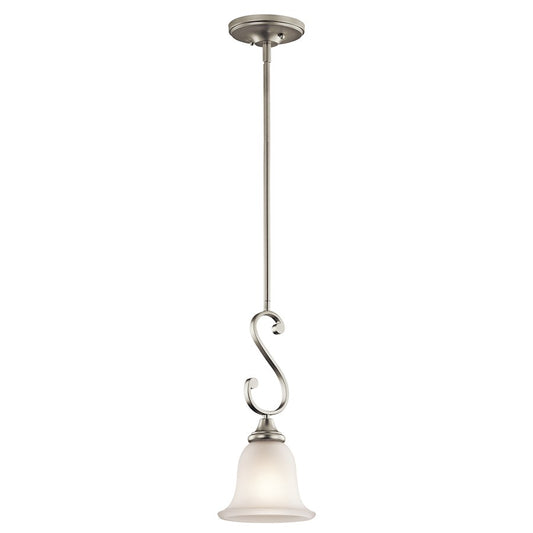 Kichler Monroe 7in 1-Light Mini Pendant | Traditional Brushed Nickel and Satin Etched Glass | Kitchen Island & Dining Room | 7 x 16 in | Model 43162NI