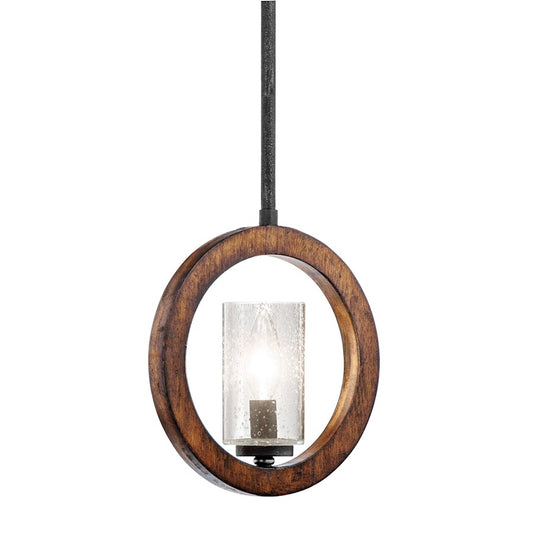 Kichler Grand Bank 9in 1-Light Mini Pendant | Rustic Auburn Stained and Clear Seeded Glass | Kitchen Island | 9 x 9.75 x 48 in | Model 43189AUB