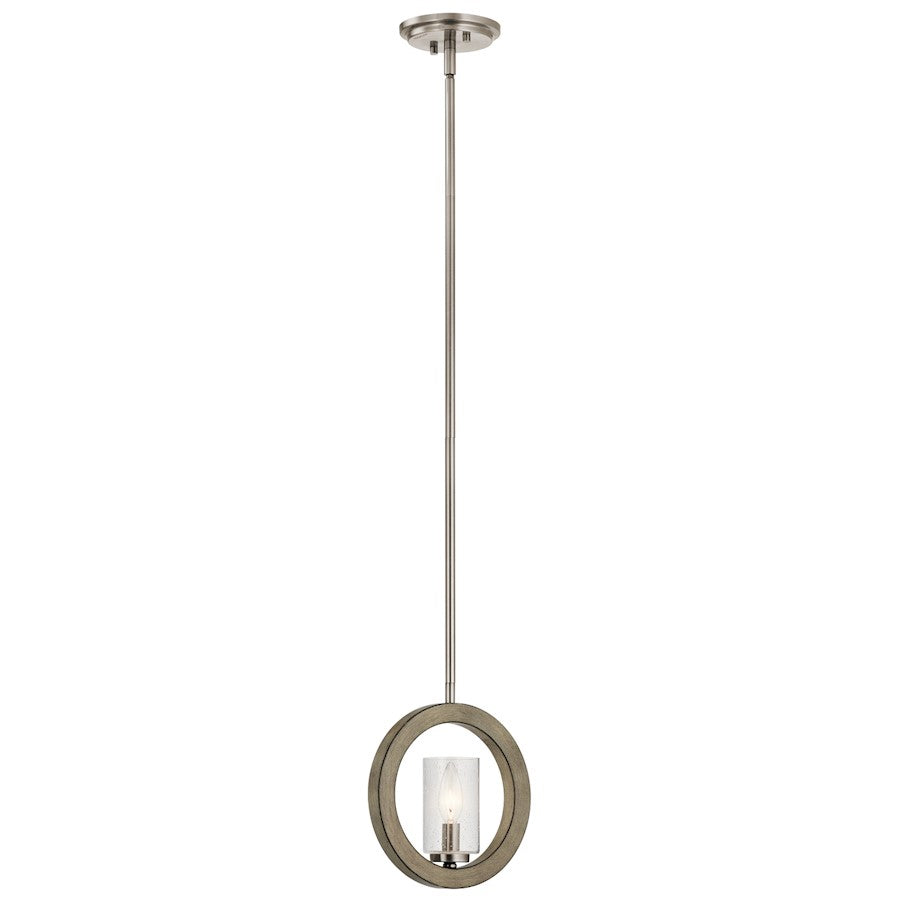 Kichler Grand Bank 9in 1-Light Mini Pendant | Rustic Distressed Antique Gray and Clear Seeded Glass | Kitchen Island & Dining Room | Model 43189DAG