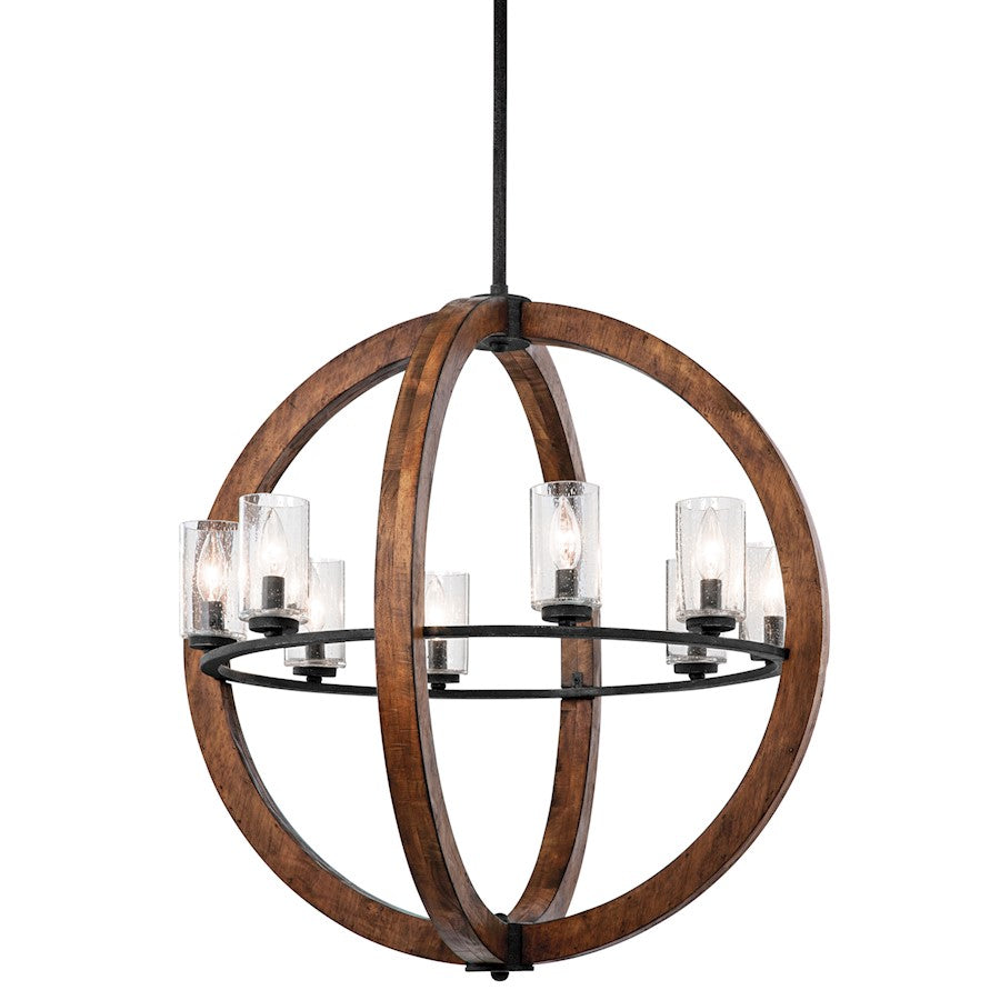 Kichler Grand Bank 28in 8-Light Chandelier | Rustic Auburn Stained and Clear Seeded Glass | Dining Room & Foyer | 28 x 30 x 68 in | Model 43190AUB