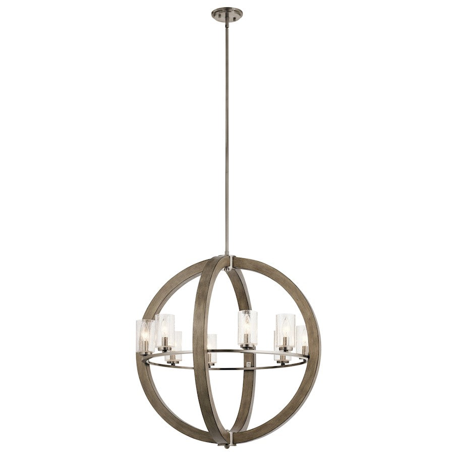 Kichler Grand Bank 28in 8-Light Chandelier | Rustic Distressed Antique Gray and Clear Seeded Glass | Dining Room & Living Room | Model 43190DAG