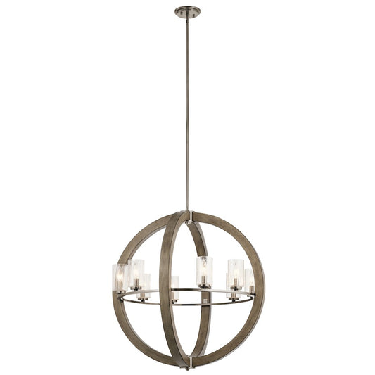 Kichler Grand Bank 28in 8-Light Chandelier | Rustic Distressed Antique Gray and Clear Seeded Glass | Dining Room & Living Room | Model 43190DAG