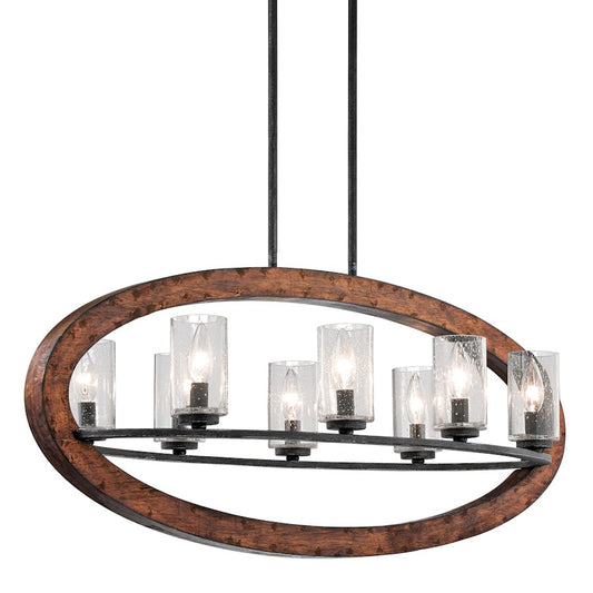 Kichler Grand Bank 36in 8-Light Linear Chandelier | Rustic Auburn Stained and Clear Seeded Glass | Dining Room & Great Room | Model 43191AUB