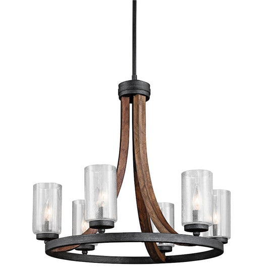 Kichler Grand Bank 25in 6-Light Chandelier | Rustic Auburn Stained Steel & Clear Seeded Glass | Dining Room & Living Room | 22.5 in H | Model 43193AUB