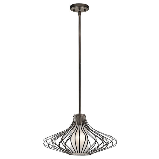 Kichler 1-Light Pendant 18in | Transitional Olde Bronze and Satin Etched Glass | Kitchen Island & Dining Room | 18 x 10.5 in | Model 43201OZ