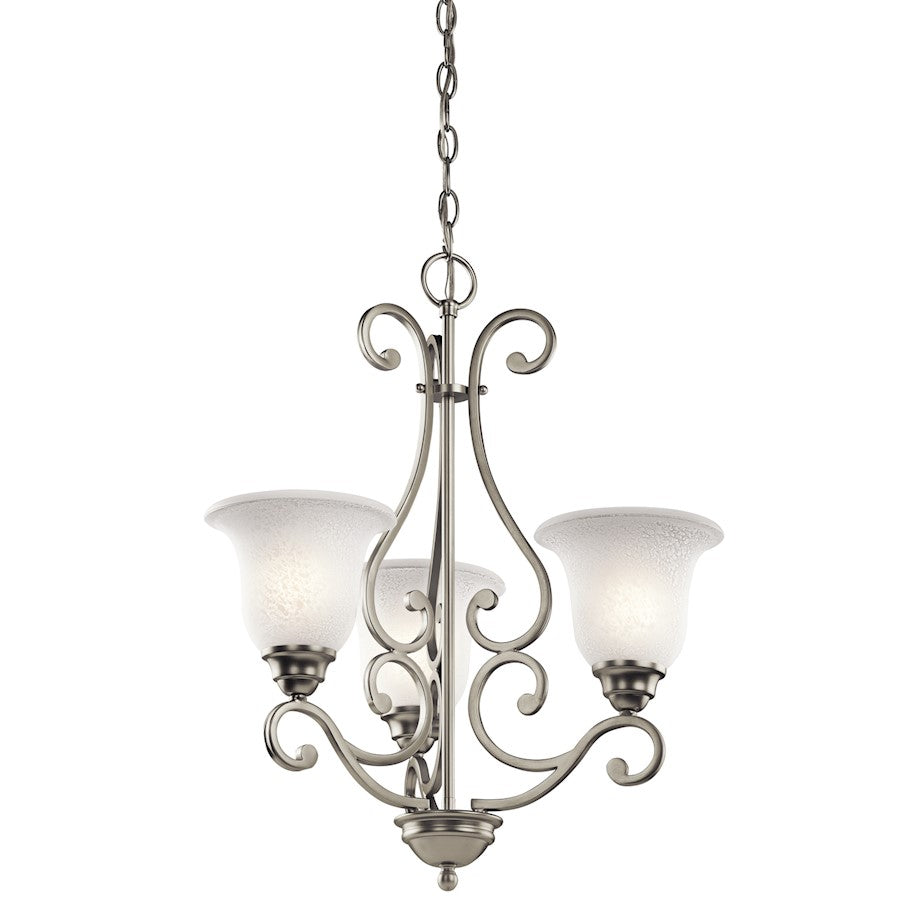Kichler Camerena 20in 3-Light Chandelier | Traditional Brushed Nickel and White Scavo Glass | Dining Room & Kitchen Island | Model 43223NI
