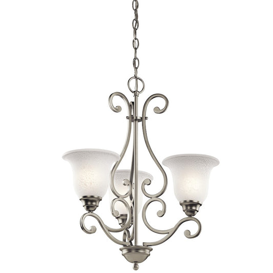Kichler Camerena 20in 3-Light Chandelier | Traditional Brushed Nickel and White Scavo Glass | Dining Room & Kitchen Island | Model 43223NI