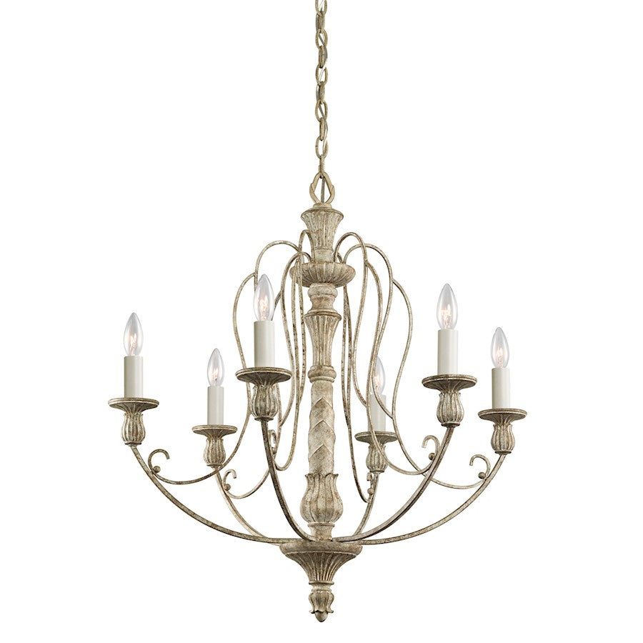 Kichler Hayman Bay 27in 6-Light Chandelier | Rustic Distressed Antique White Steel | Dining Room & Living Room | 27 x 27 x 30 in | Model 43257DAW