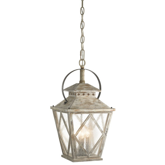 Kichler Hayman Bay 15in 4-Light Pendant | Rustic Distressed Antique White and Clear Seeded Glass | Dining Room & Kitchen Island | Model 43259DAW
