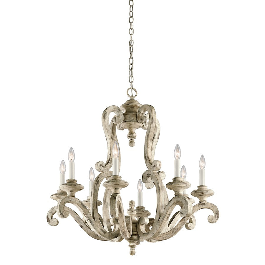 Kichler Hayman Bay 32in 8-Light Chandelier | Rustic Distressed Antique White Wood | Dining Room & Living Room | 32 x 32 x 32 in | Model 43265DAW