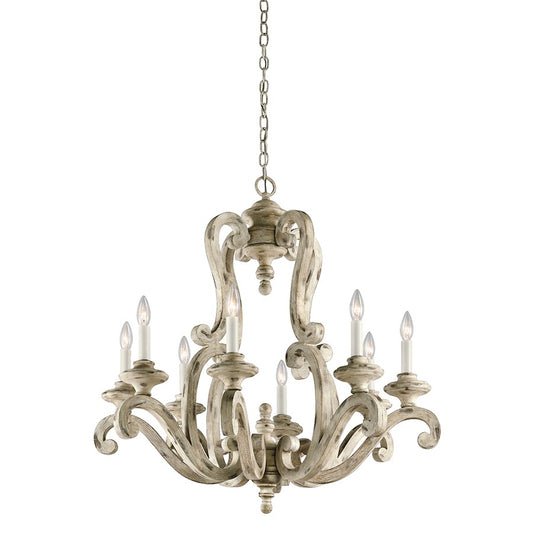 Kichler Hayman Bay 32in 8-Light Chandelier | Rustic Distressed Antique White Wood | Dining Room & Living Room | 32 x 32 x 32 in | Model 43265DAW