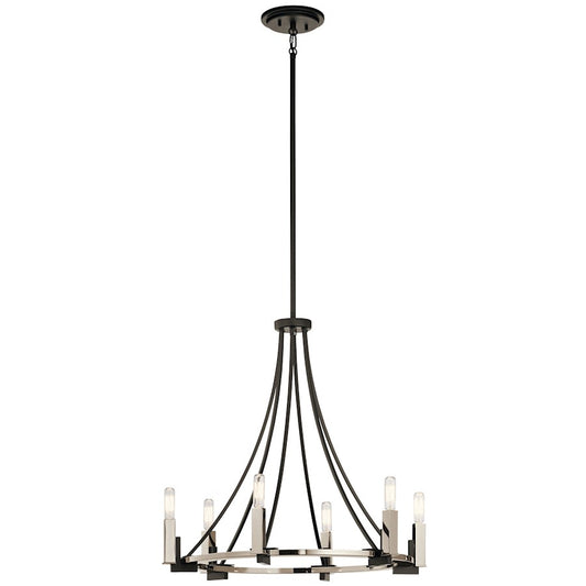 Kichler Bensimone 24in 6-Light Chandelier | Contemporary Black Steel | Dining Room & Living Room | 24 x 23 in | Model 43290BK