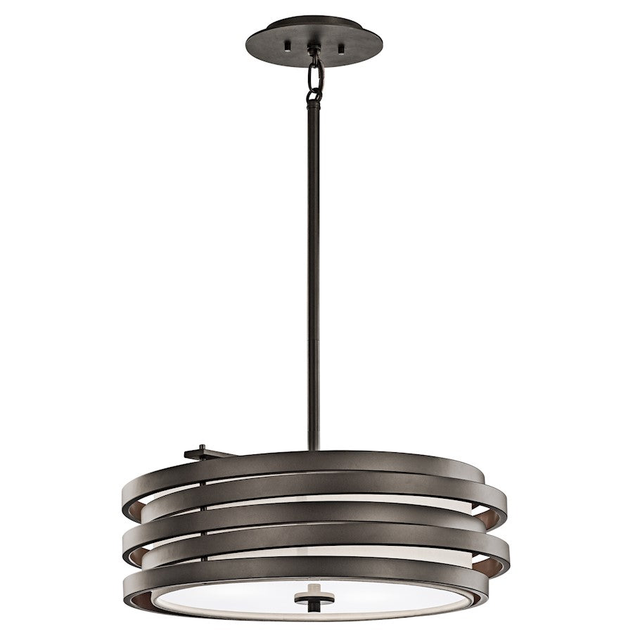 Kichler Roswell 18in 3-Light Pendant | Contemporary Olde Bronze and Off White Linen | Kitchen Island & Dining Room | 18 x 7 in | Model 43301OZ