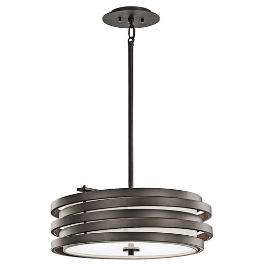 Kichler Roswell 18in 3-Light Pendant | Contemporary Olde Bronze and Off White Linen | Kitchen Island & Dining Room | 18 x 7 in | Model 43301OZ