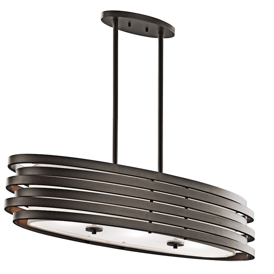 Kichler Roswell 3-Light Oval Pendant | Contemporary Olde Bronze Steel with Off White Linen Shade | Kitchen Island & Dining Room | Model 43303OZ