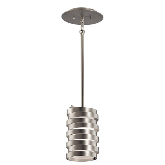Kichler Roswell 5in 1-Light Mini Pendant | Contemporary Brushed Nickel and Satin Etched Glass | Kitchen Islands & Dining Rooms | Model 43304NI