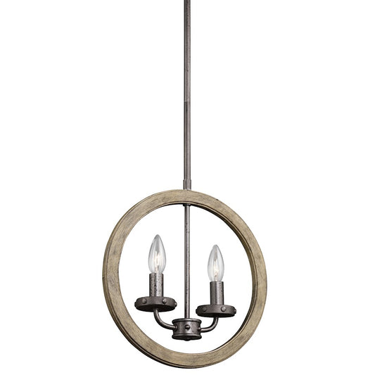 Kichler Evan 13in 2-Light Mini Pendant/Wall | Rustic Distressed Antique Gray Wood and Anvil Iron | Kitchen Island & Dining Room | Model 43328DAG