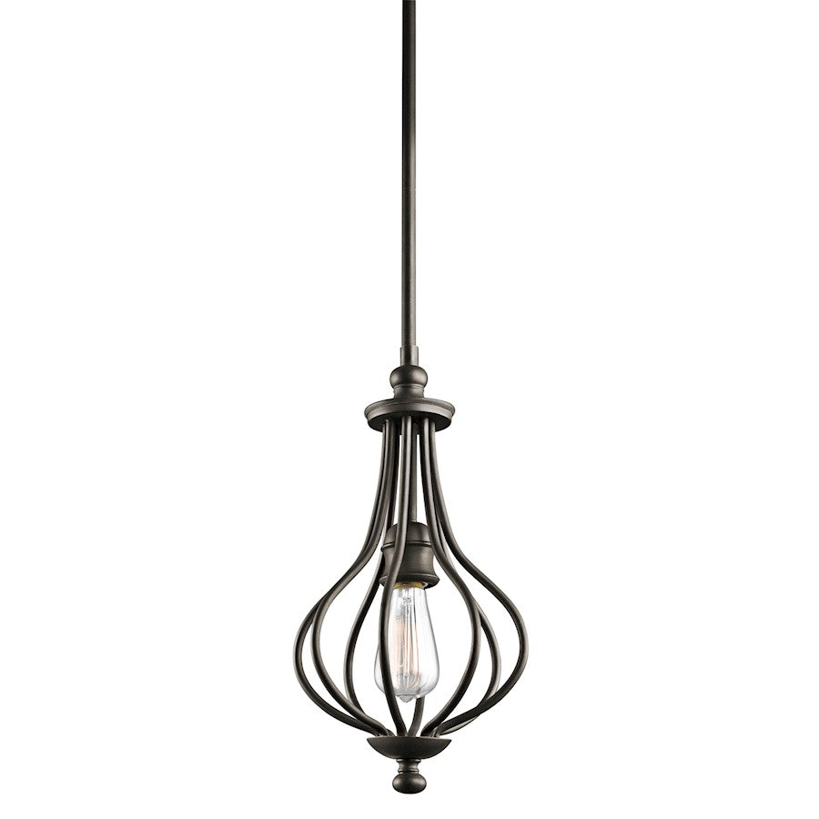 Kichler Kensington 8in 1-Light Mini Pendant | Industrial Olde Bronze Steel | Kitchen Island | 8 x 8 x 16 in | Model 43333OZ