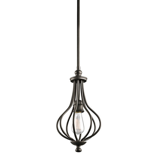 Kichler Kensington 8in 1-Light Mini Pendant | Industrial Olde Bronze Steel | Kitchen Island | 8 x 8 x 16 in | Model 43333OZ