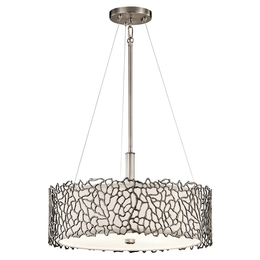 Kichler Silver Coral 18in 3-Light Convertible Pendant | Transitional Classic Pewter and White Etched Glass | Kitchen Island & Dining | Model 43346CLP
