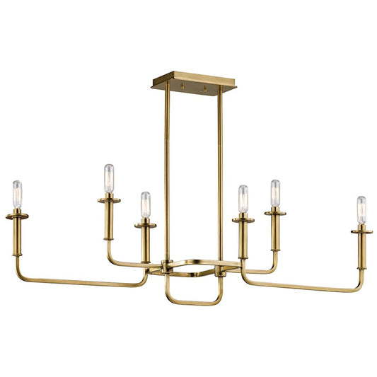 Kichler Alden 38in 6-Light Linear Chandelier | Traditional Natural Brass Steel | Kitchen Island & Dining Room | 38 x 11 x 18 in | Model 43362NBR