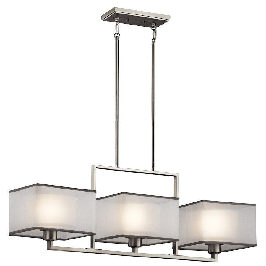Kichler Kailey 36in 3-Light Linear Chandelier | Transitional Brushed Nickel and White Organza Shade | Dining Room & Kitchen Island | Model 43437NI