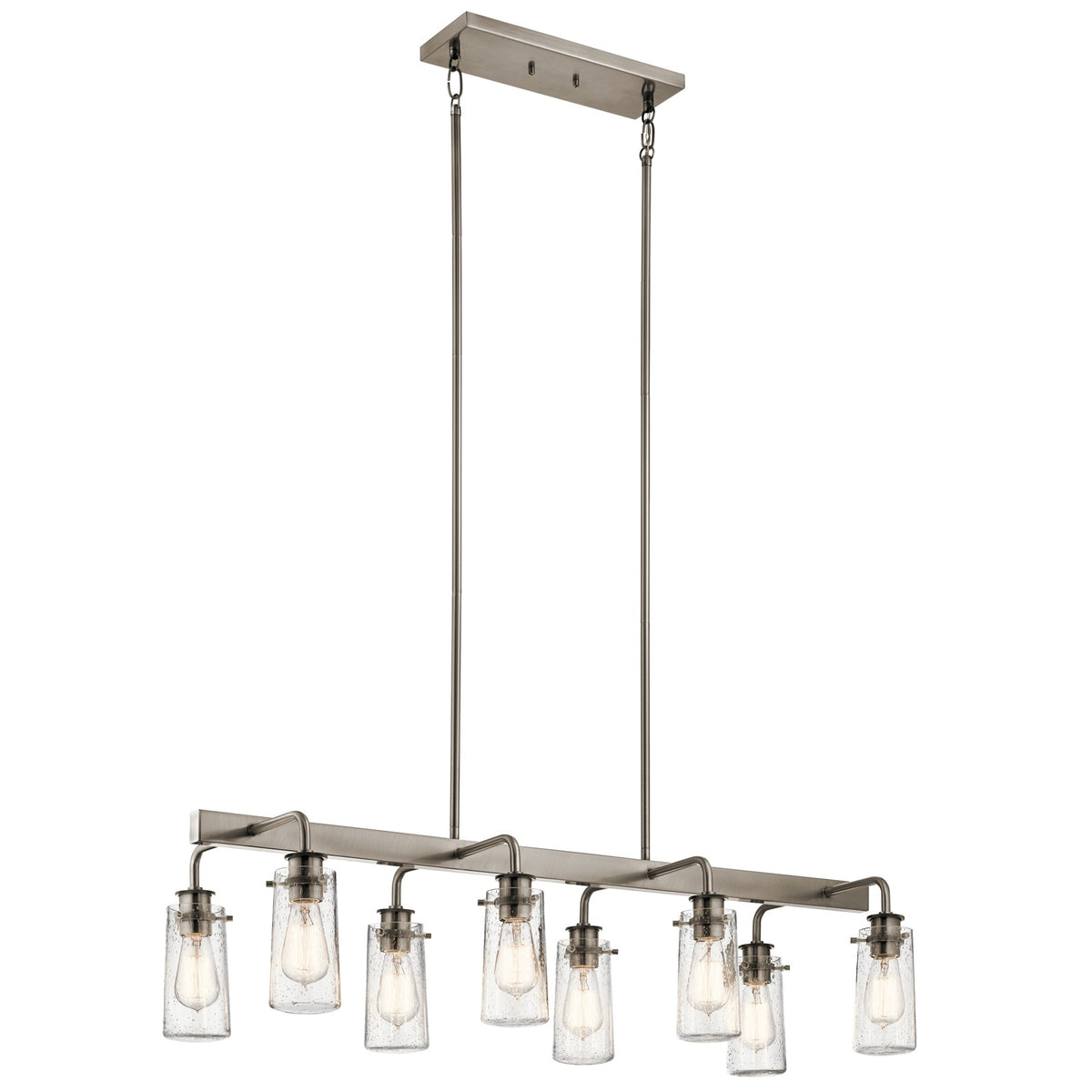 Kichler Braelyn 42in 8-Light Linear Chandelier | Classic Pewter and Clear Seeded Glass | Kitchen Island & Dining Room | Model 43457CLP
