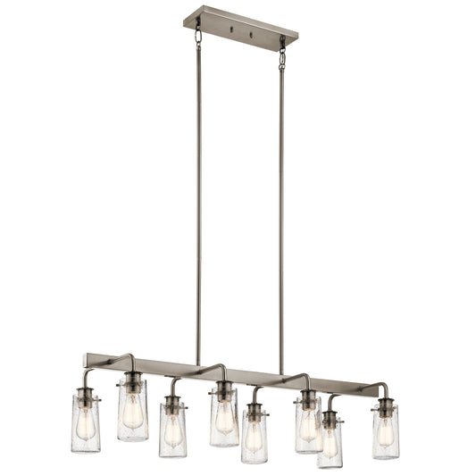 Kichler Braelyn 42in 8-Light Linear Chandelier | Classic Pewter and Clear Seeded Glass | Kitchen Island & Dining Room | Model 43457CLP