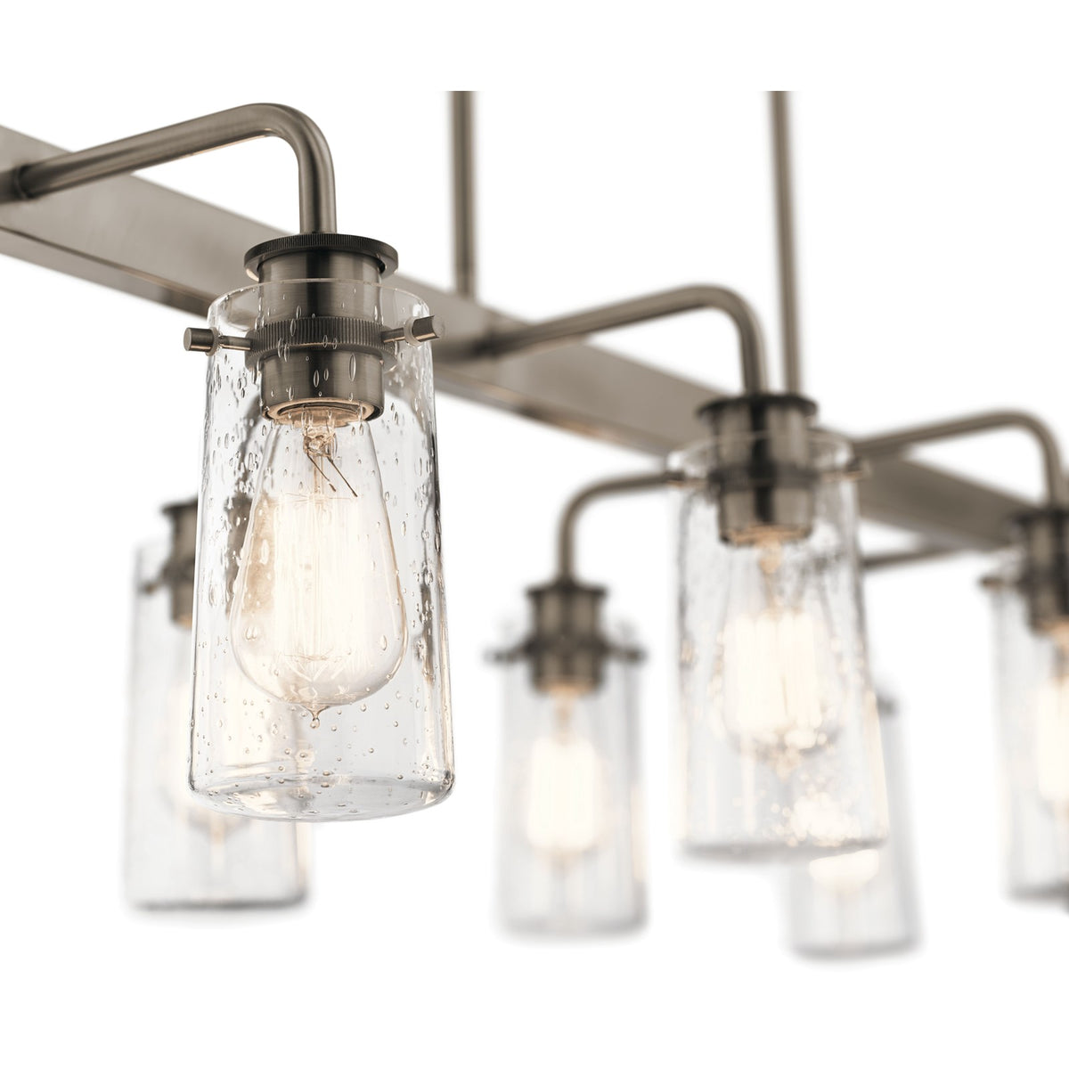 Kichler Braelyn 42in 8-Light Linear Chandelier | Classic Pewter and Clear Seeded Glass | Kitchen Island & Dining Room | Model 43457CLP