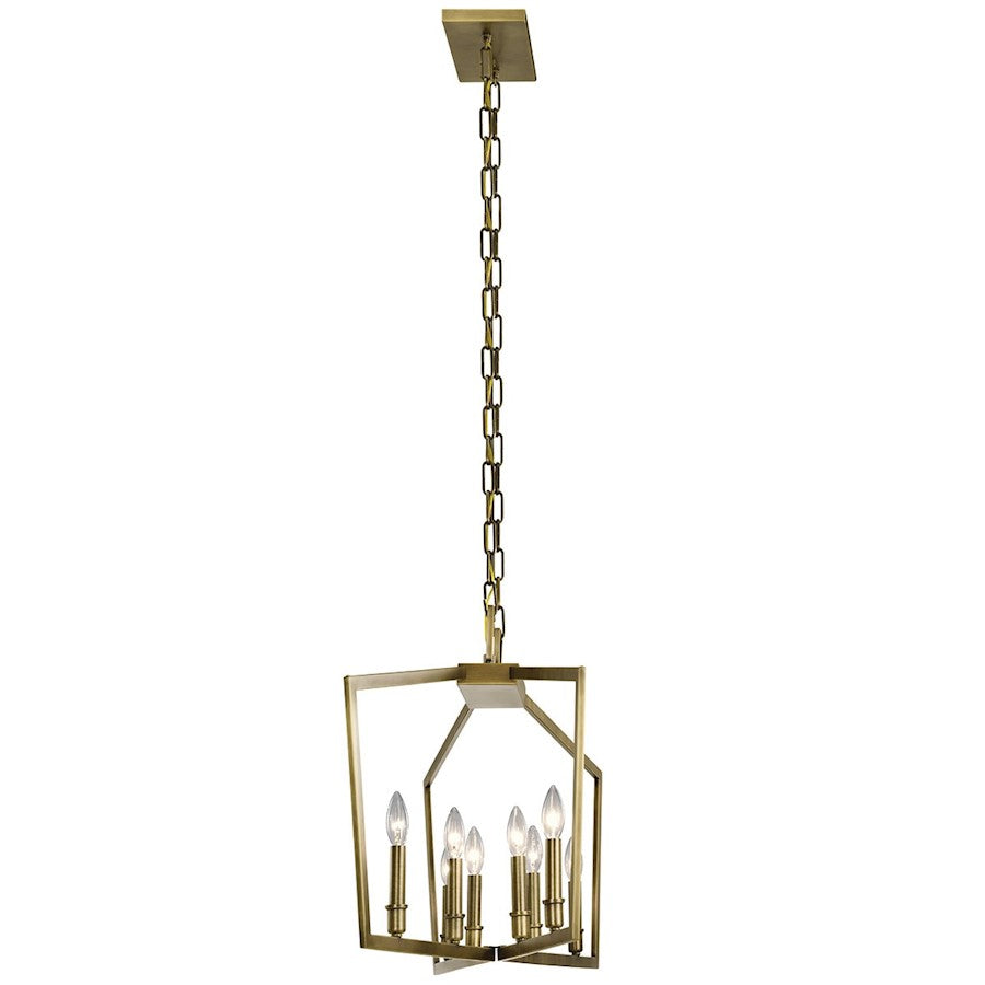8 Light Linear Chandelier, Natural Brass