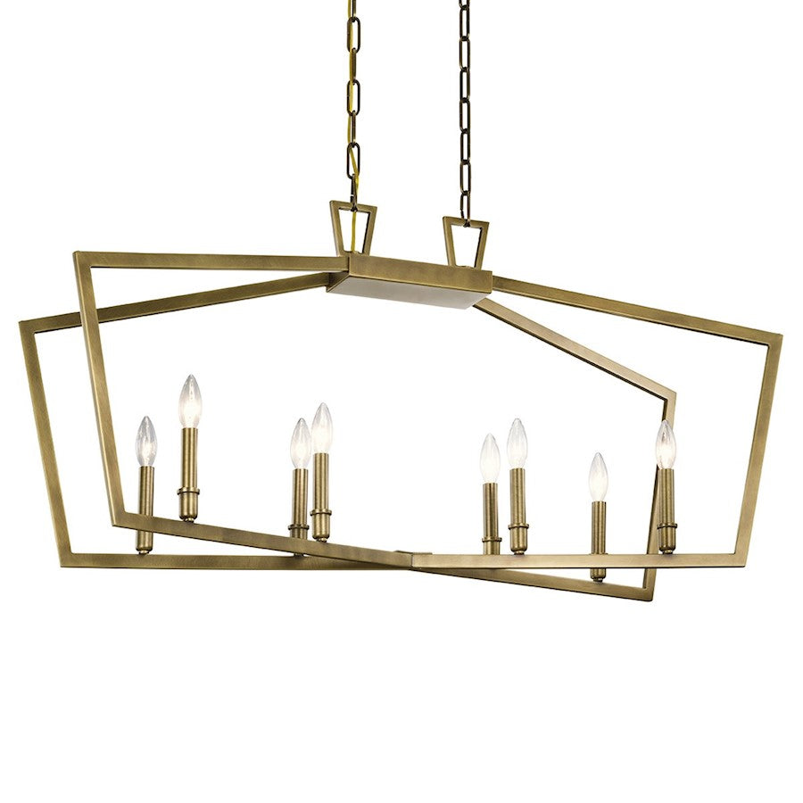 8 Light Linear Chandelier, Natural Brass