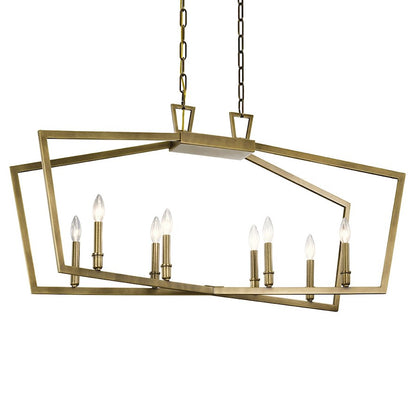 8 Light Linear Chandelier, Natural Brass